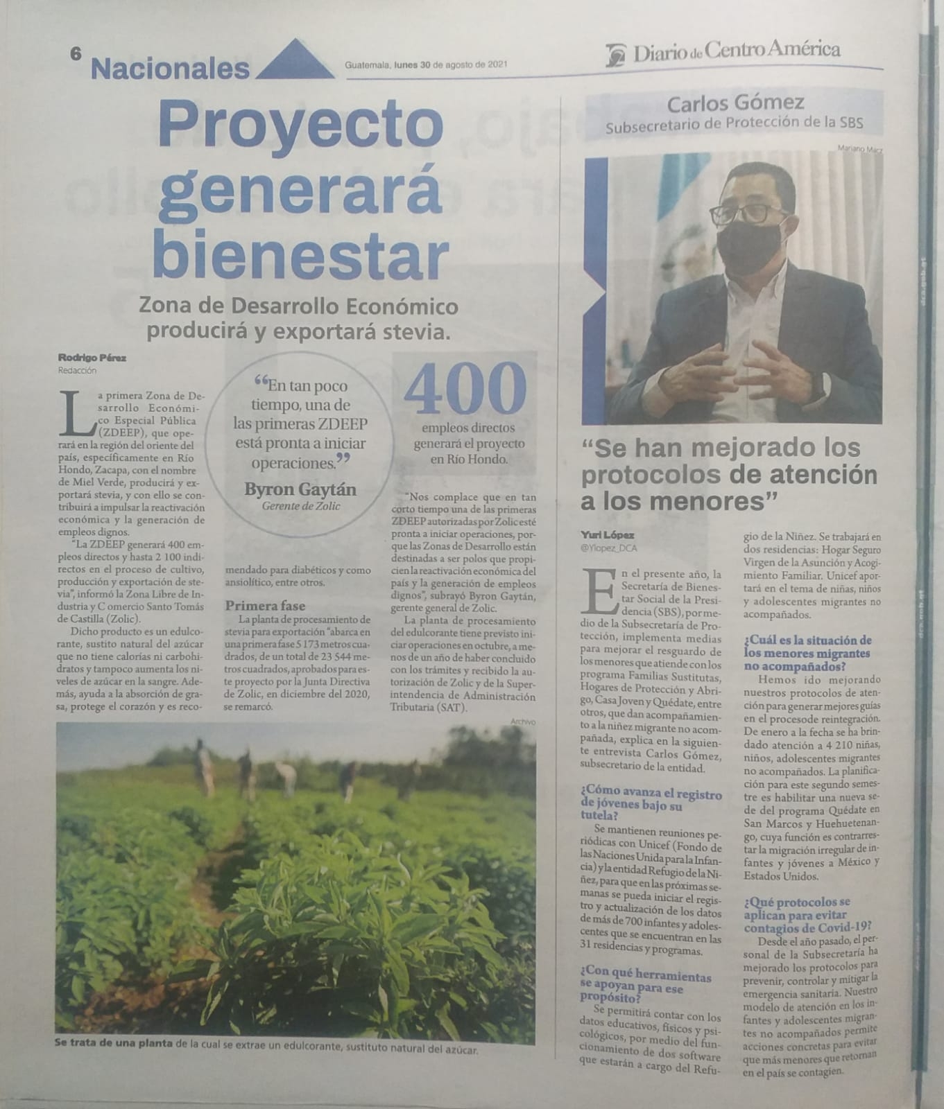 Proyecto generará bienestar