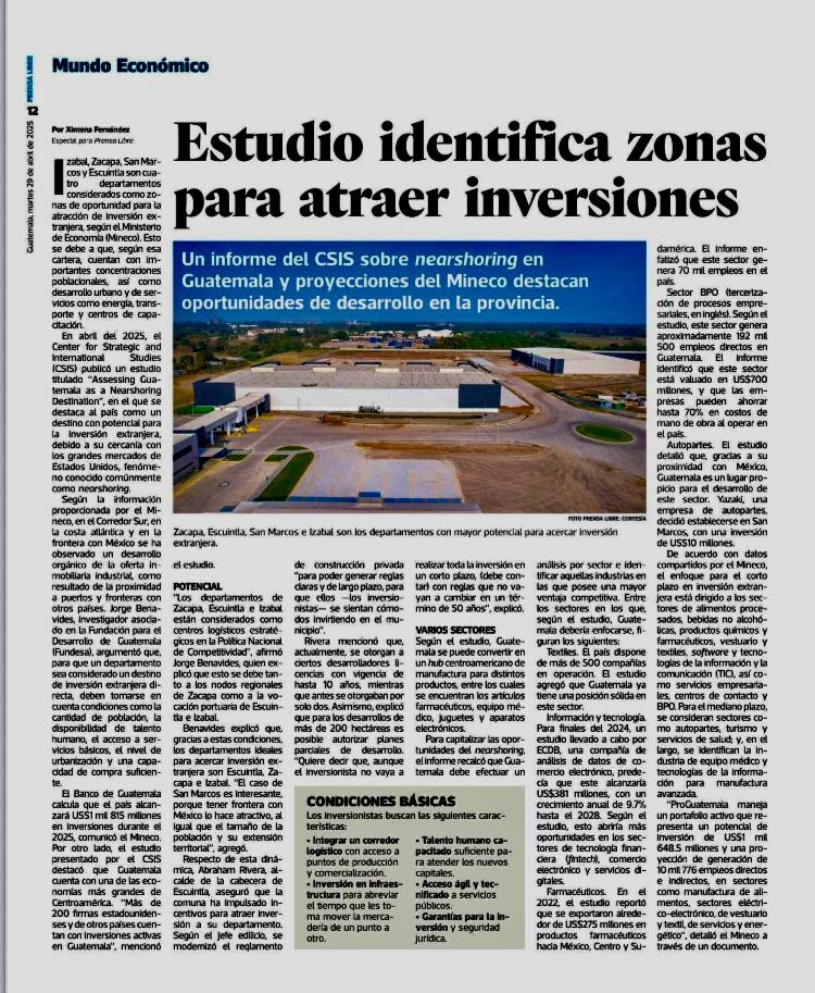 Estudio identifica zona para atraer inversiones